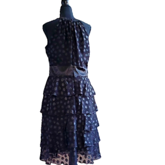 JONES&CO. BLACK COCKTAIL RUFFLE TIERED KNEE-LENGTH HALTER NECK DRESS ( SIZE 10 ) - Picture 3 of 11